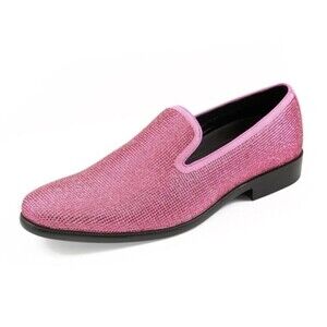 Amali Men’s Dazzle Fuchsia Sparkly Loafers Dress Shoes Pink Rhinestone Size 10